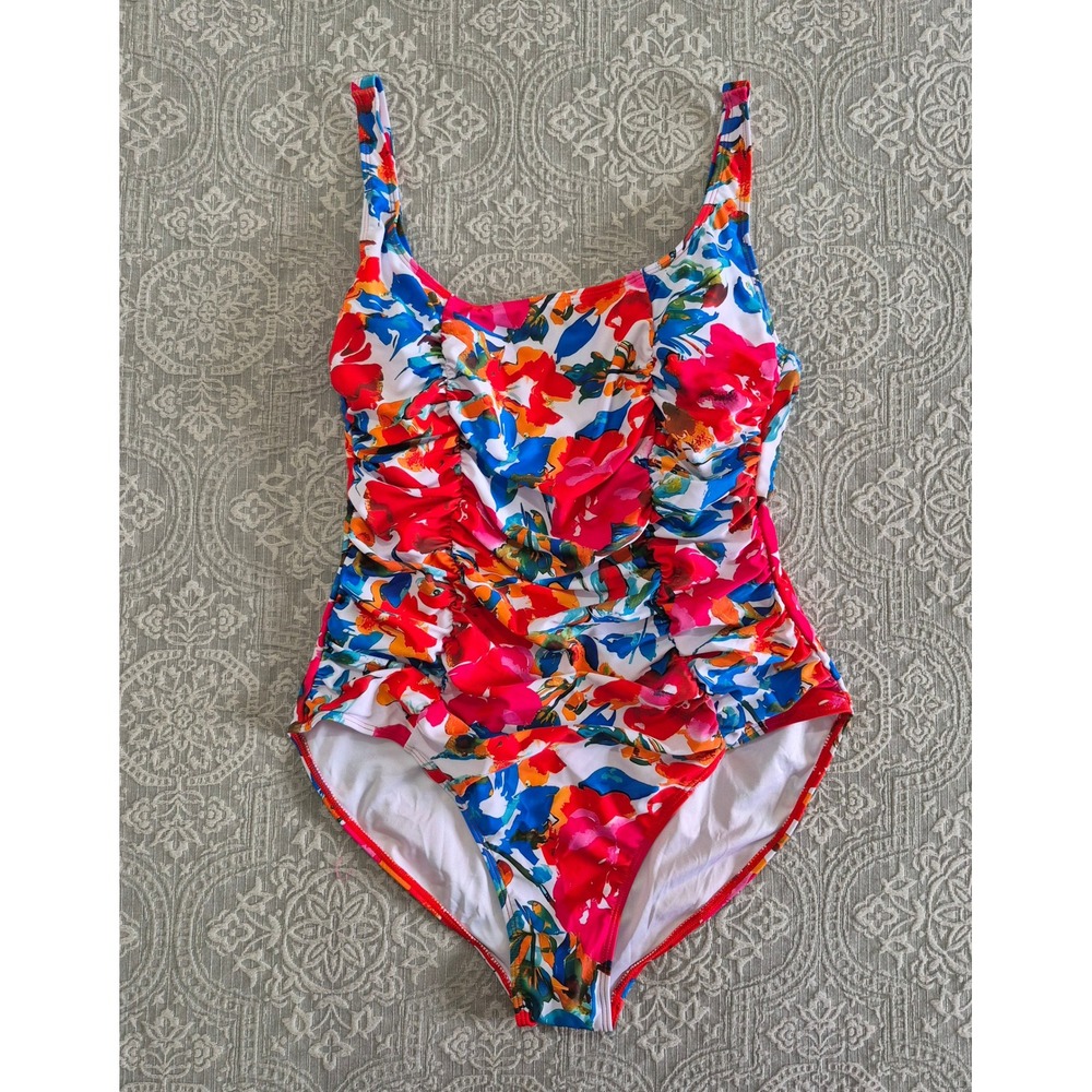 Aidonger Floral One Piece Swimsuit Tummy Control Multi-Color Blue Red White